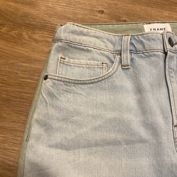 FRAME Denim and Light Green Khaki Two Tone Skirt - Picture 4 of 6